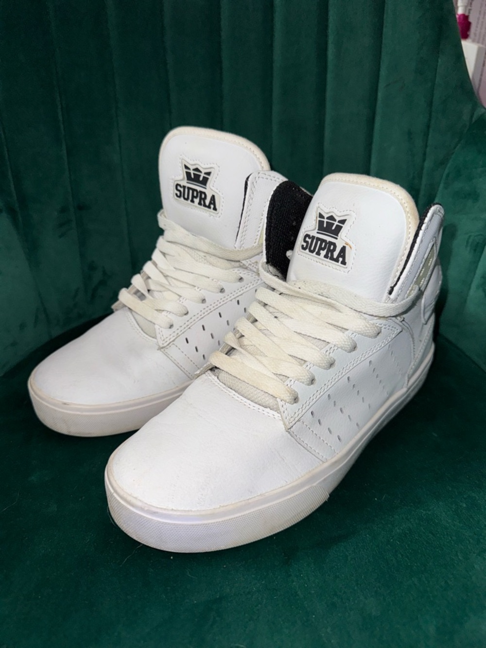 Supra Men’s White High-Top Sneakers with Black Tongue Accent